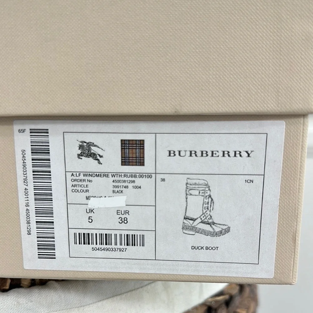 Burberry Black and Tan Winter Rain Boots with Gold Buckles - Picture 6 of 9
